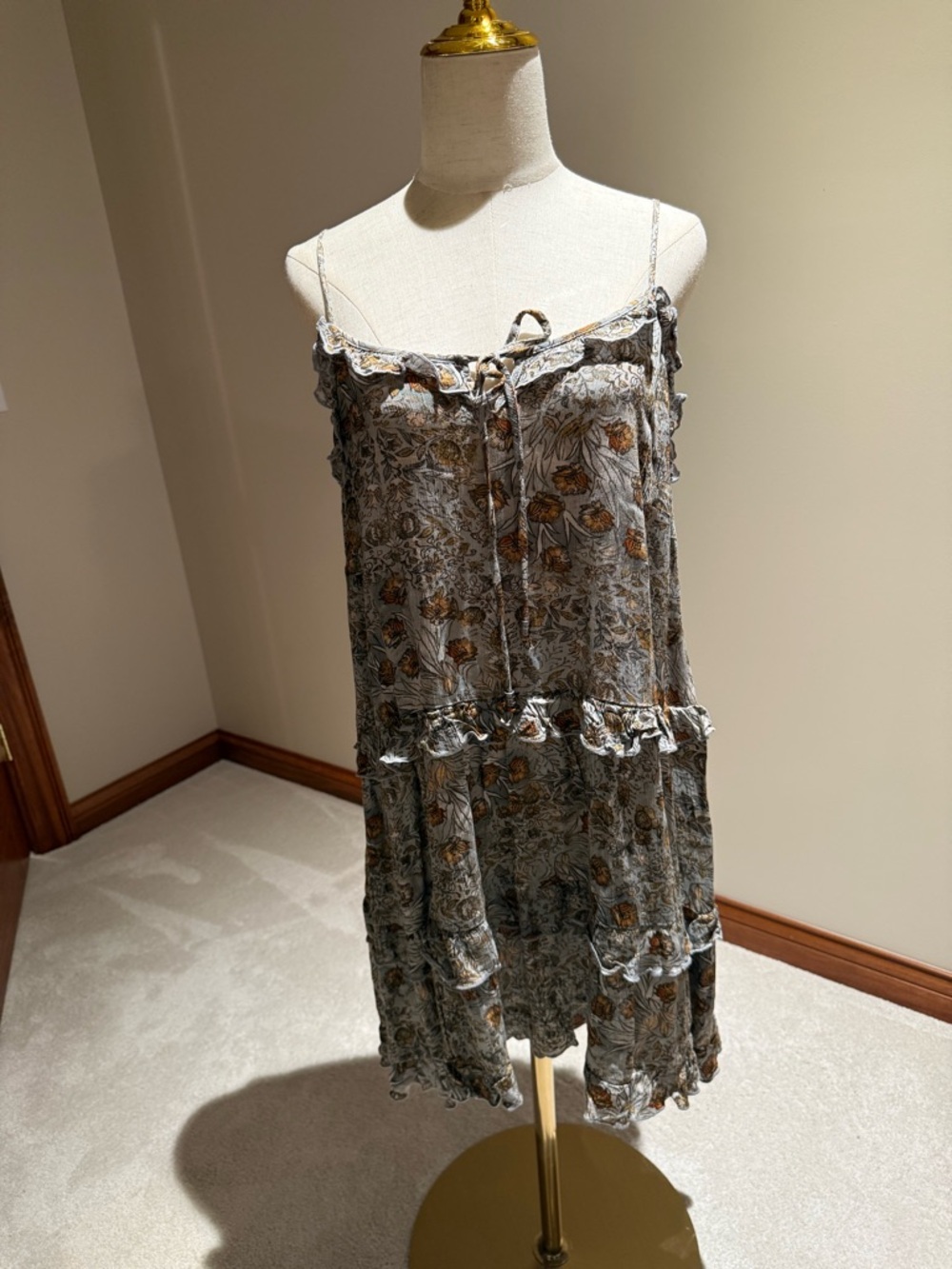 Impressions Floral Ruffle Tiered Dress - Cream & Brown